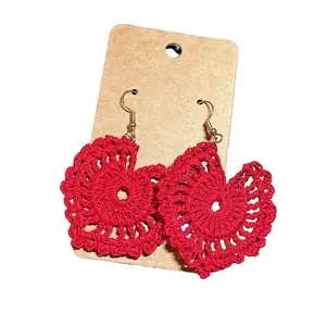 Crochet Heart Earrings - Red Handcrafted Floral Design Dangle Earrings for Stylish Appeal