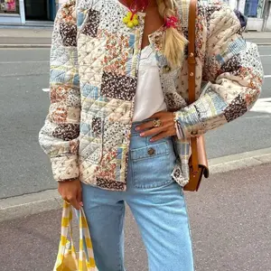 Women Fall Quilted Jacket, Lightweight Floral Print Casual Long Sleeve Button Cardigan, Ladies Outwear Streetwear, Ladies Clothes for Indoor Outdoor Wear, Ladies Clothes for Daily Wear（gift） Womenswear Coats