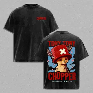 Tony Chopper Cute Reindeer Double Printed Oversized Washed Tee, One Piece Anime Manga Heavyweight Cotton Unisex Streetwear Gift