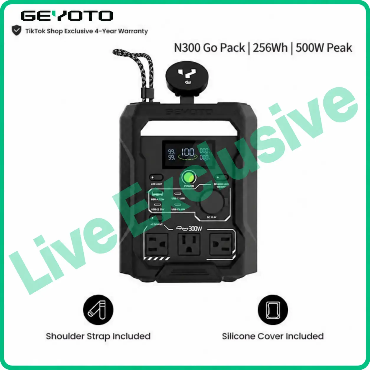 【GEYOTO Holiday Exclusive Series | Group Deal】256Wh / 300W Output (500W Peak), 25W Wireless Charging, <10ms UPS, Patriotic Strap Included, Solar Generator for Camping & Travel #halloween #TikTokShopFallDealsForYou #toolupgrade