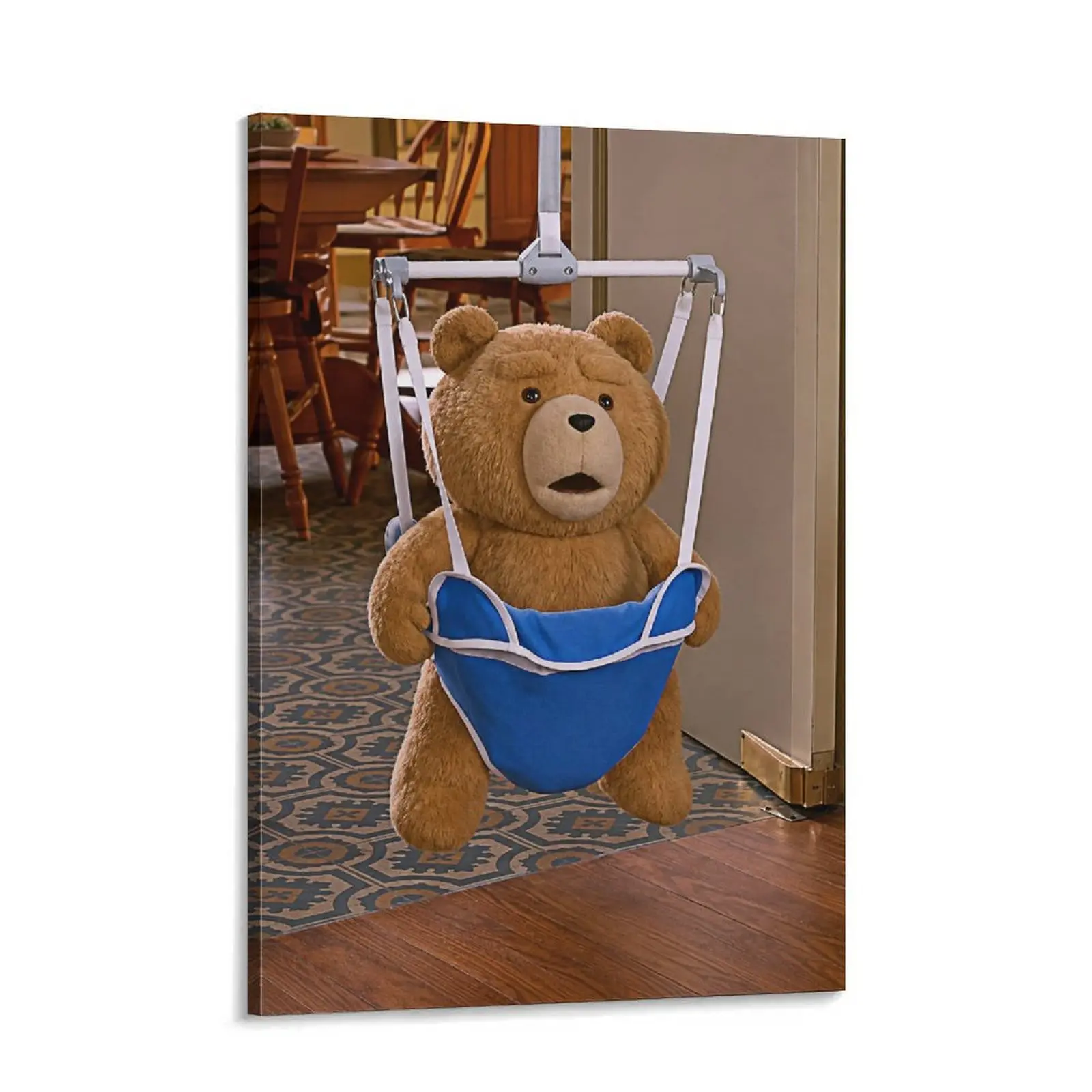 teddy bear meme Hey Can I Have This Meme Framed Canvas Wall Art, Funny Teddy Bear in Blue Baby Swing Poster, Viral Brainrot Meme Decor, Gen Z Humor Wall Art, Funny Bathroom Bedroom Dorm Apartment Decor, Quirky Bear Meme Gift, Cute Funny Home Decor