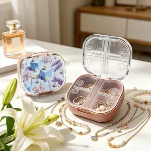 Lavender Flower & Pearl Shell Mini Portable Double Layer Jewelry Box, Small Necklace Bracelet Organizer, Anti-tangle & Anti-oxidation, Multi-compartment, Compact Light Luxury Jewelry Storage Case