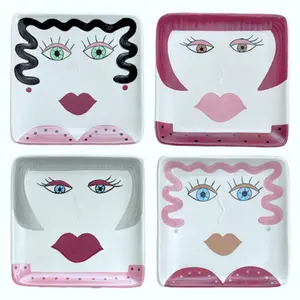 Whimsical pink face plates with bold personality. SET of 4 - 7.5" stoneware perfect for dessert, brunch, or apps. Eye-catching tableware for vibrant tablescapes. Dishwasher + microwave safe. Woman-owned. Meaningful gift for survivors, sisters & besties.