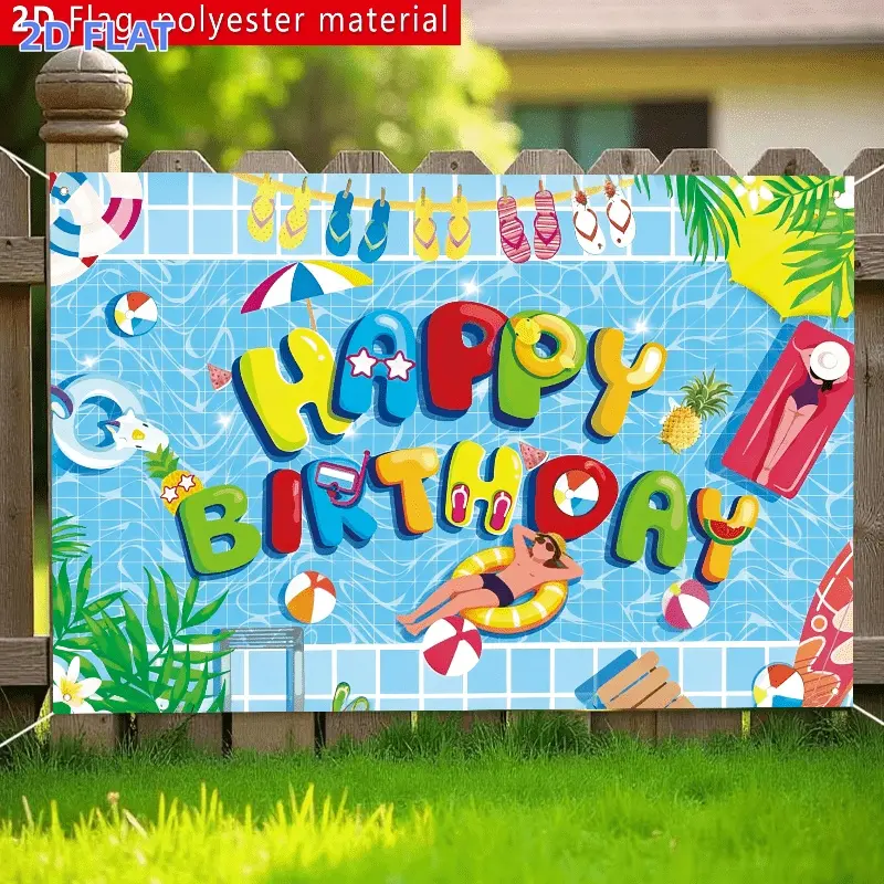 2D Flat Banner 1pc, Summer Pool Party Banner - Jumbo / Suitable for Swimming Pool Decorations, Graduation Backdrop, & Entrance Decoration - Background Banner for / Parties, No Needed, Photography Background,