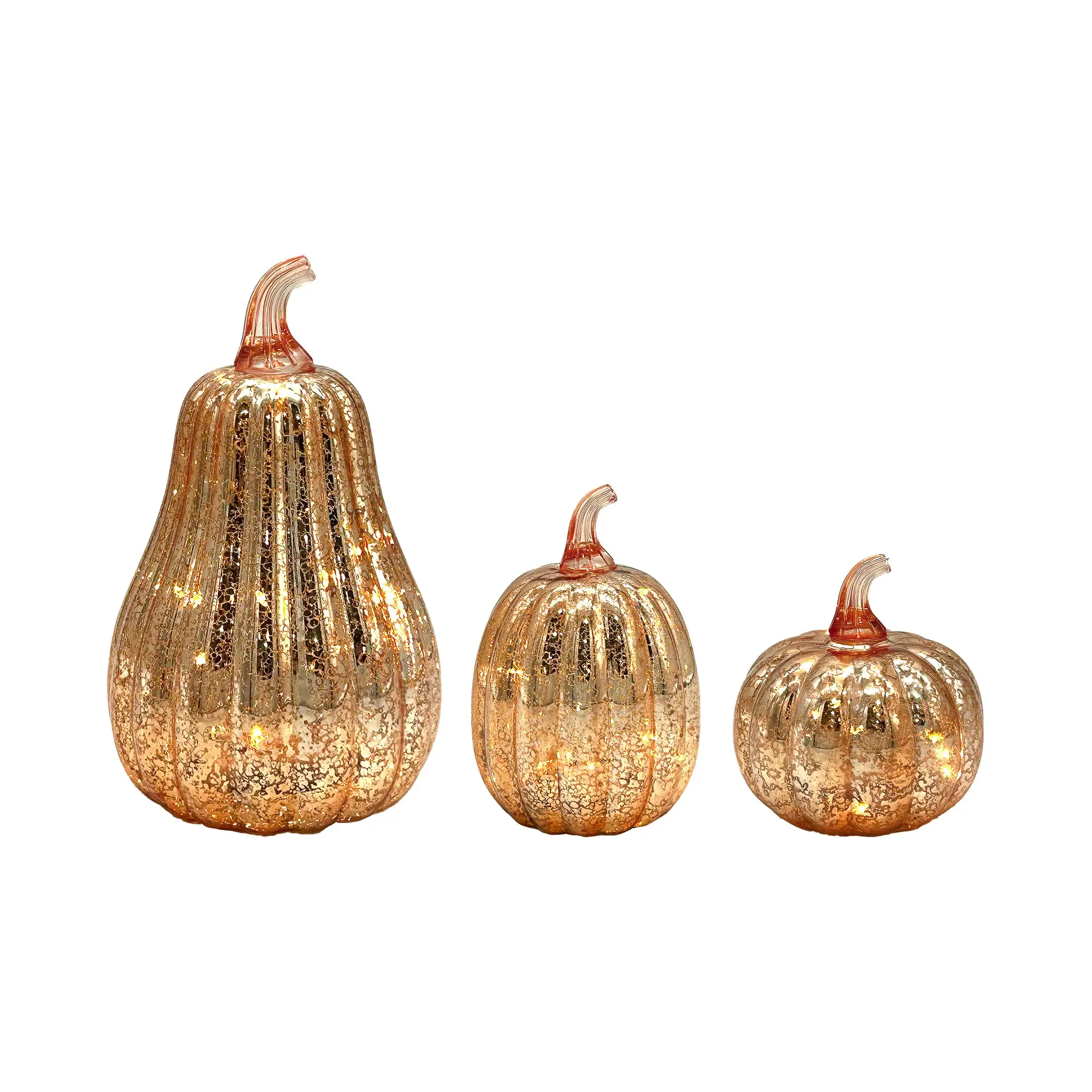 LumaBase Battery-Operated Gold Mercury Glass Pumpkins (Set of 3) with Warm White LED Fairy Lights, Decorative Lights for Halloween Ideas, Home Party Decorations, Indoor Lighting, Shelf Display, Fairy Aesthetic
