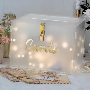 Frosted  Wedding Card Box with Lock, DIY  Card Box for Wedding Reception with String Light and Pen, Envelope  Card Box for Party Birthday Graduation  Shower Decor