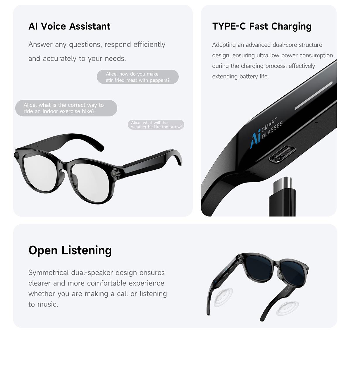SENBONO AI Smart Glasses HD Video Recording Built-in Speaker Microphone Wireless Calling and Music Playback Suitable for both men and women Voice Assistant AI Translation The Essential Smart Glasses for the Outdoors