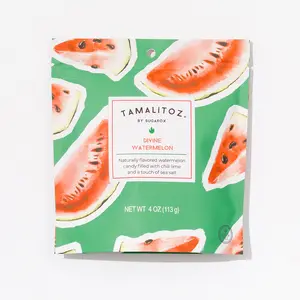 Divine Watermelon (4oz Pouch) Not your average melon. These ribbon candy pillows hide a salty, tangy chili-lime kick inside a crisp watermelon shell. Bold, biting, and better than dessert. Call me hot, not sweet.