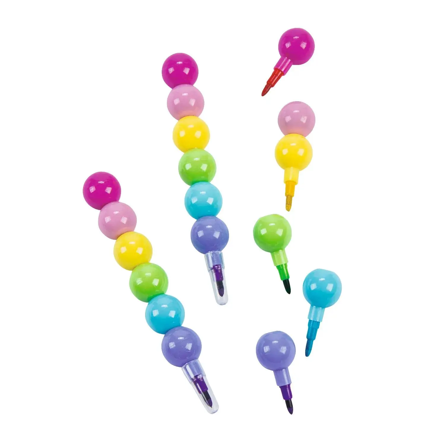 4 1/4" Plastic Round Balls Stacking 6-Color Pastel Crayons - 12 Pc.