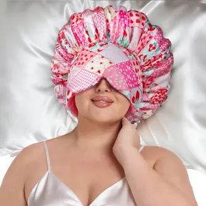 SeSe Code 2-in-1 Satin Hair Bonnet with Integrated Eye Mask, Silk-Like Satin Anti-Frizz Hair Care, Light & Noise Blocking, Adjustable Non-Slip Sleep Cap for Long Curly Hair