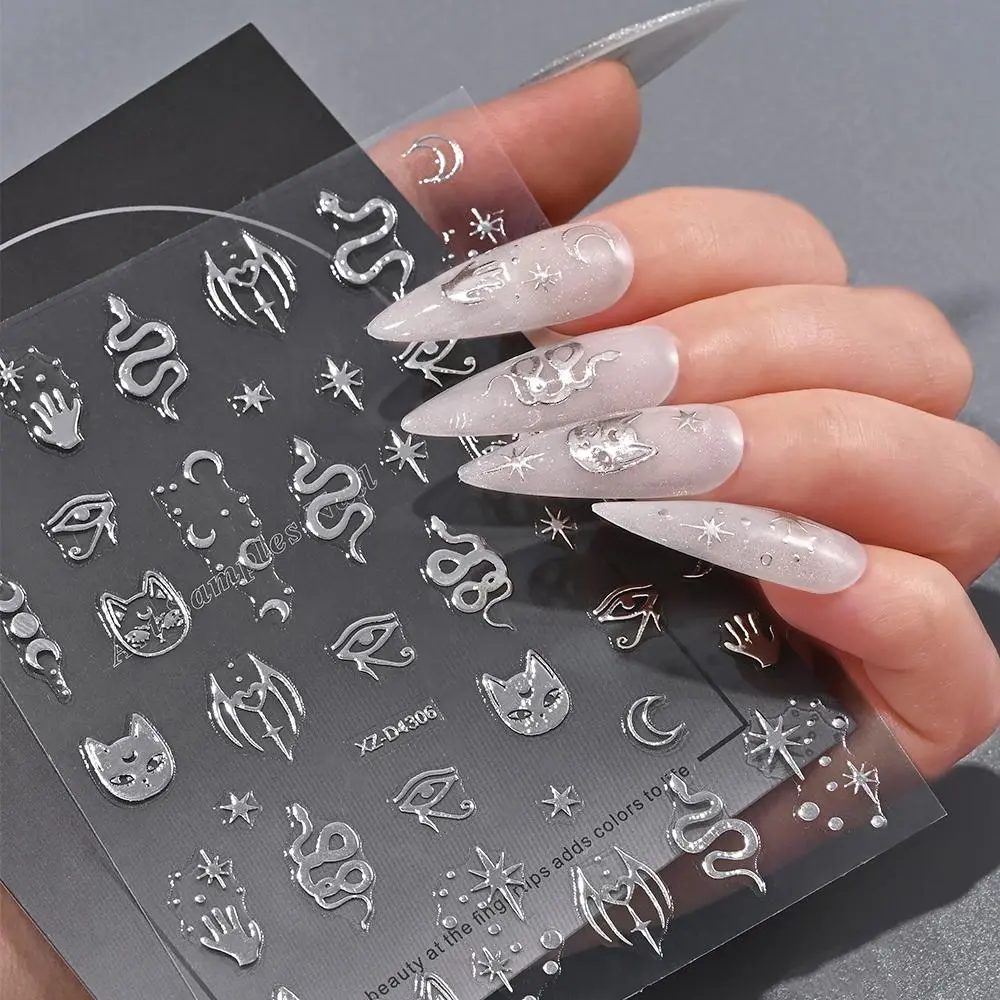 1pc 3D Star Moon Nail Art Stickers Bronzing Silver Chrome Star Decals Snake Y2K Nail Designs DIY Manicure Sliders Decoration