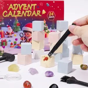 24-Day Countdown Advent Calendar with Natural Crystal Gemstones, Crystal Specimen, DIY Collectible Minerals, Educational Science Kit, Christmas Gift Set