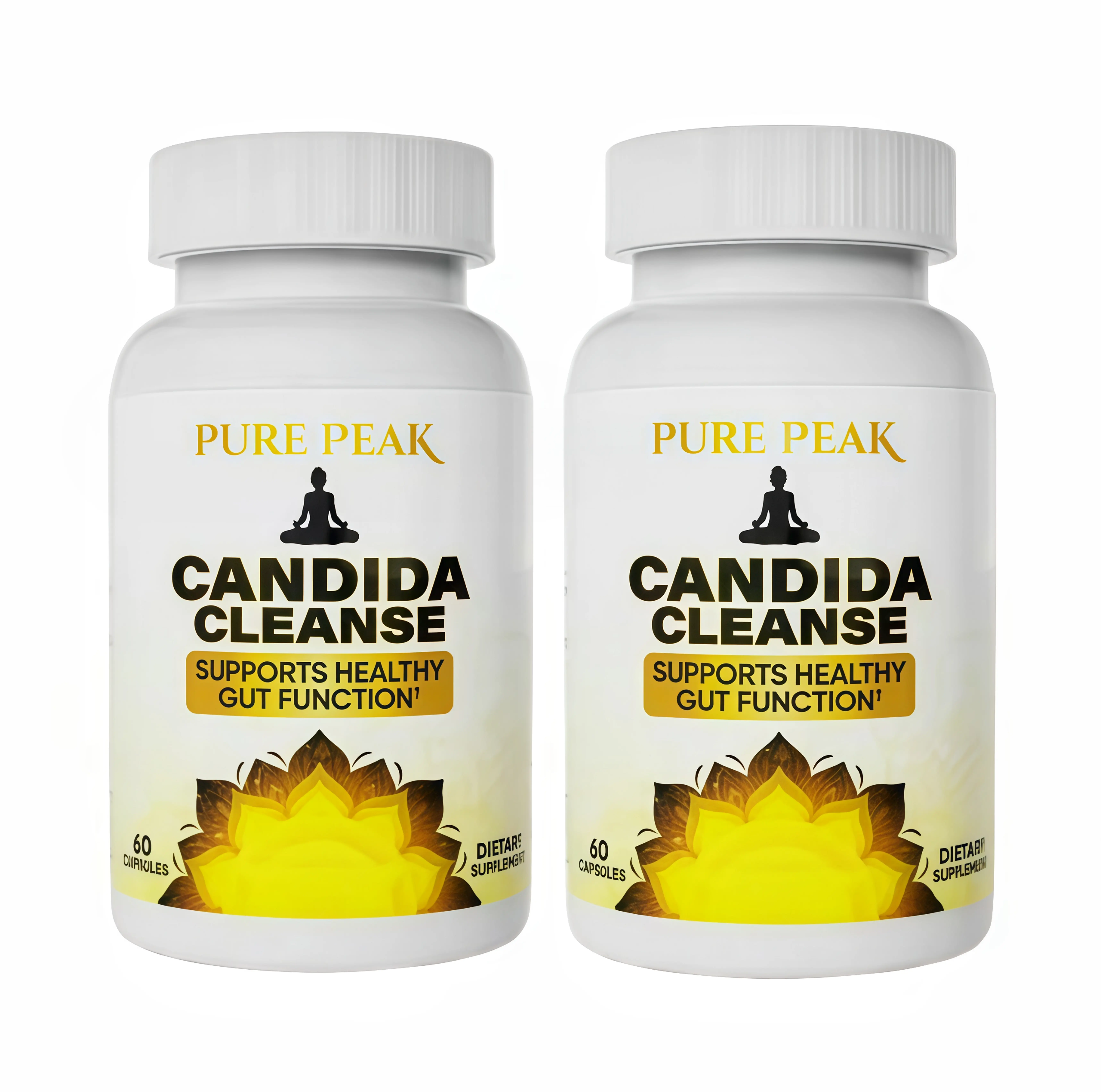 2 Pack Pure Peak Candida Cleanse Supplement -JH Supports Healthy Gut Function & Intestinal Balance, with Oregano, Caprylic Acid, LactoSpore Probiotics, Wormwood, Black Walnut - 60 Capsules