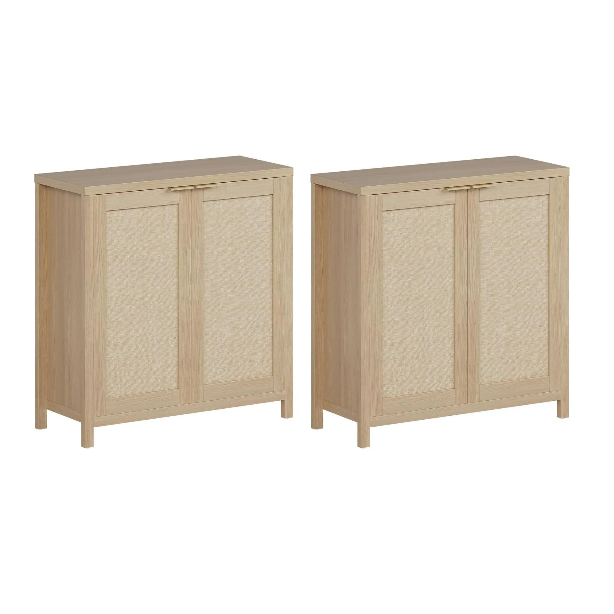 Boho Rattan Sideboard – Set of 2 Storage Cabinets for Hallway, Kitchen, Living Room – Freestanding, Adjustable Shelves, Ample Storage Space, Modern Design – Can Be Used as a Coffee Bar or Sideboard – Cabinet-Yellow