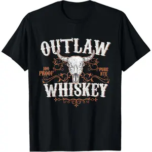 Casual Cotton shortsleeve tees  Outlaw Whiskey Country Vintage Graphic T-Shirt