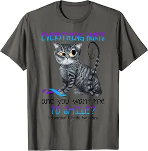 Cat You Want Me To Smile Rheumatoid Arthritis Ribbon Warrior T-Shirt - Macyulm Shop 53B09QKK3X39