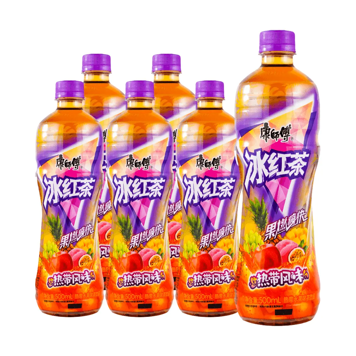Master Kong Tropical Fruit Flavor Iced Tea - Refreshing 500ml Bottles (6 Pack)