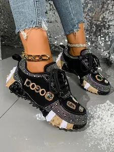 New Durian Bottom Breathable Mesh Sneakers, Versatile Full Rhinestone Checkered Casual Shoes, Trendy and Comfortable Footwear