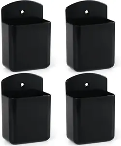 4 Pcs Remote Control Holder Wall Mount, TV Controller Holder, Self Adhesive Remote Holder, Wall Pen Holder Storage Accessories for Home Office School (Black/White)