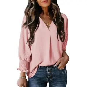 Womens Tunic Tops V Neck Casual Loose 3/4 Sleeve Shirts Dressy Blouses Tops Overiszed T Shirts