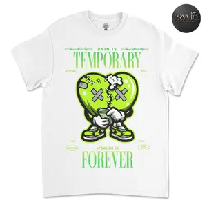 Pain Is Temporary T-Shirt (Lime Green Heart) Graphic Tee Pure Cotton Fabric Casual Crew Neck T-Shirt Trendy Tops for Women for Men, Perfect Gift Sweatshirt, Hoodie, Comfort Colors