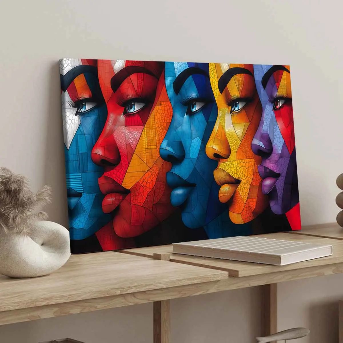 Wooden Frame Canvas Art Print, Abstract Pattern Print, Abstract Face Design, Aesthetic Design, Modern Wall Decor for Living Room & Bedroom, High-Quality Waterproof Home Decoration Gift Idea