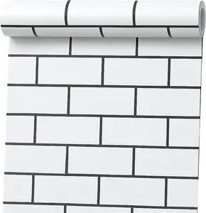 White Brick Peel and Stick Wallpaper Self Adhesive Faux Subway Tile Contact Paper Living Room Bedroom Accent Wall Removable Vinyl Film for Cabinets Renter Friendly Home Decor (17.7 x 118 Inch)
