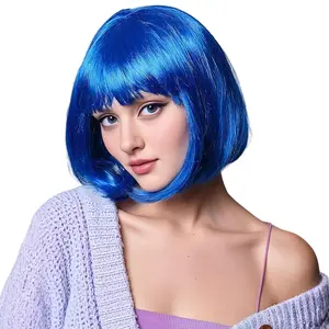 Blue Bob Wig with Fringe 12 Inch Short Straight Costume Wigs for Women  Party Halloween