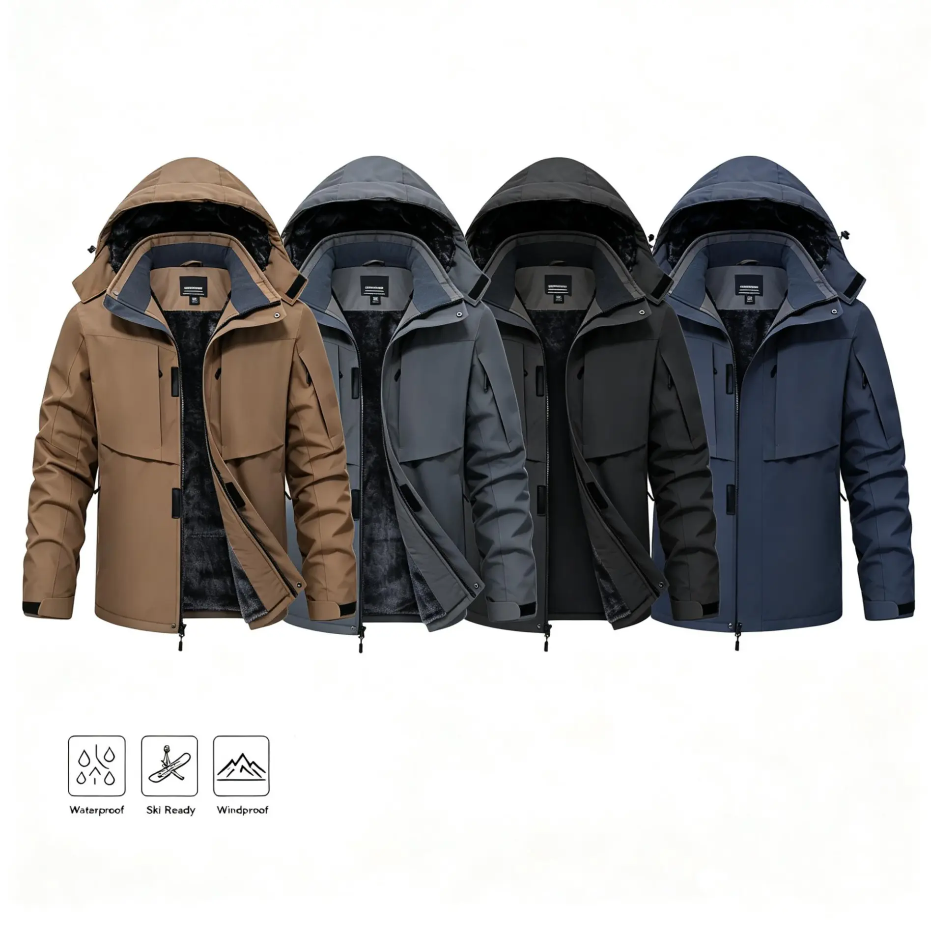 Men’s Fleece Lined Insulated Ski Jacket, Waterproof Windproof Hooded Snow Coat for Snowboarding Winter Outdoor