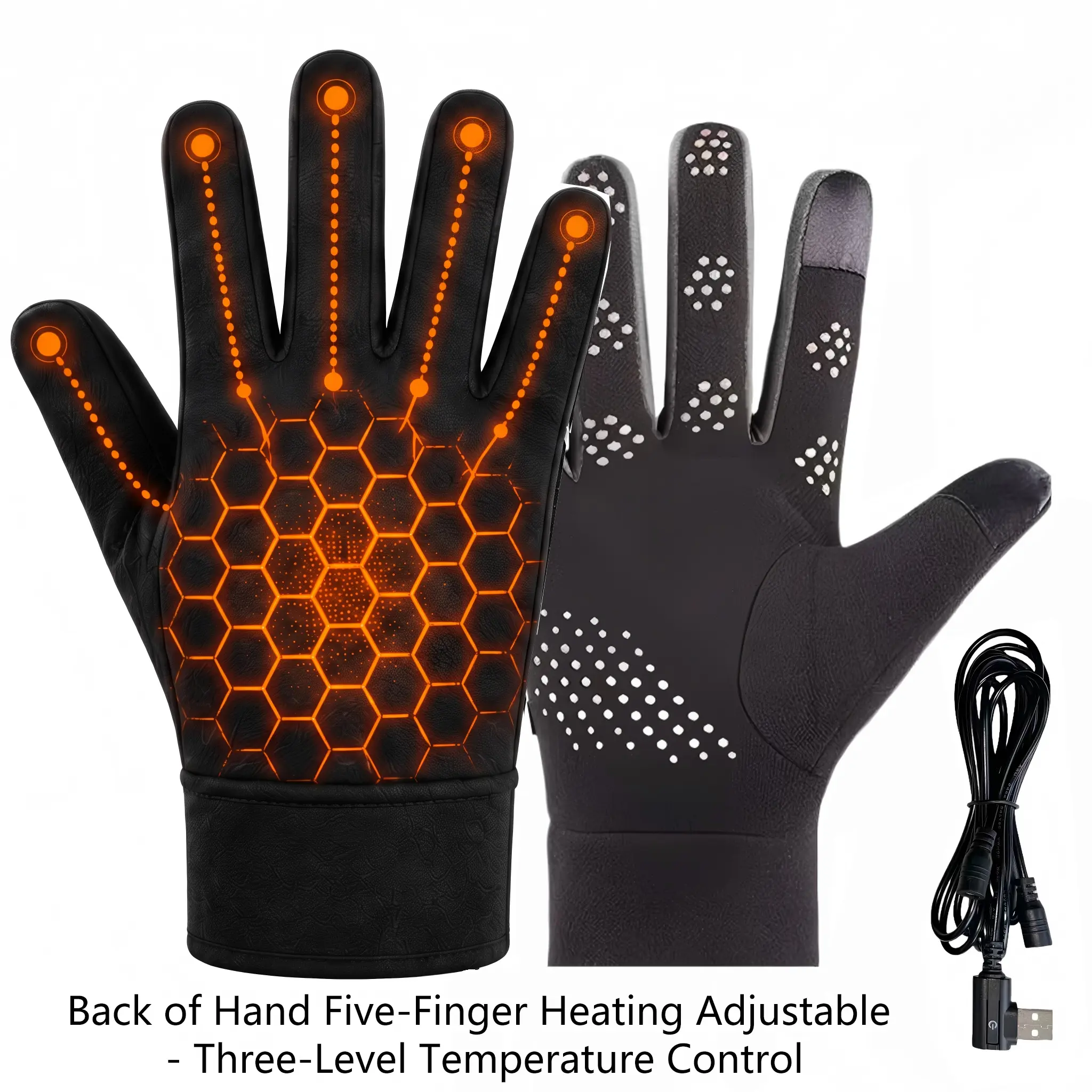 USB Powered 5-Finger Heated Gloves for Men & Women, 3-Level Temperature Control, Touch-Screen Compatible Non-Slip Winter Thermal Gloves for Skiing, Outdoor Sports & Cold-Weather Daily Use