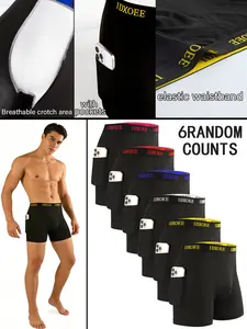 6 pcs random Men's long style flat cornered underwear self-cultivation, soft, comfortable-durable, men's sports underwear with contour pockets, suitable for daily fitness and running, casual underwear, suitable for daily home wear, Wearing in all seasons.