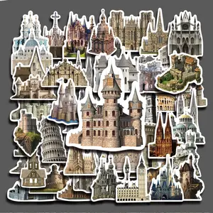 50PCS Medieval Castle Aesthetic Stickers Pack, Vintage Gothic Castle Illustration Vinyl Stickers for Laptop Water Bottle Cellphone Smartphone Phone Case Skateboard Journal Scrapbook DIY Decoration Accessories