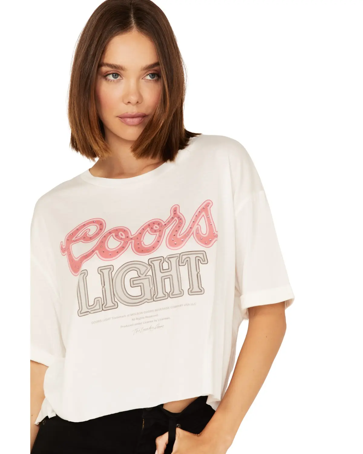 The Laundry Room Women's Women'S Coors Light Rhinestone Neon Graphic Tee - Tocot-Btj-3345-Wht