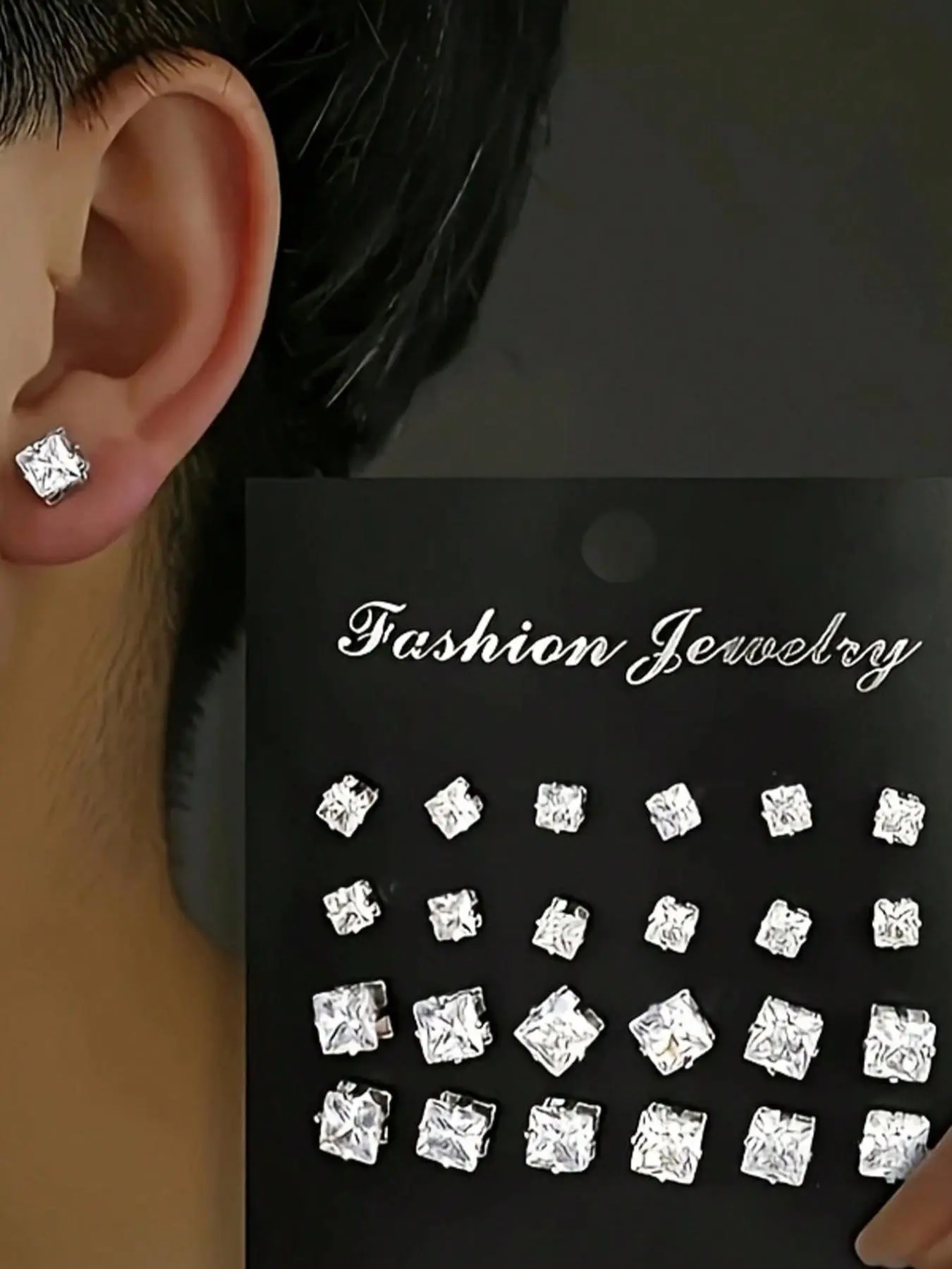 Fashion Zircon Heart Round Square Stud Earrings Set, Unisex Jewelry for Men Women, Perfect Gift for Boyfriend Girlfriend Graduation