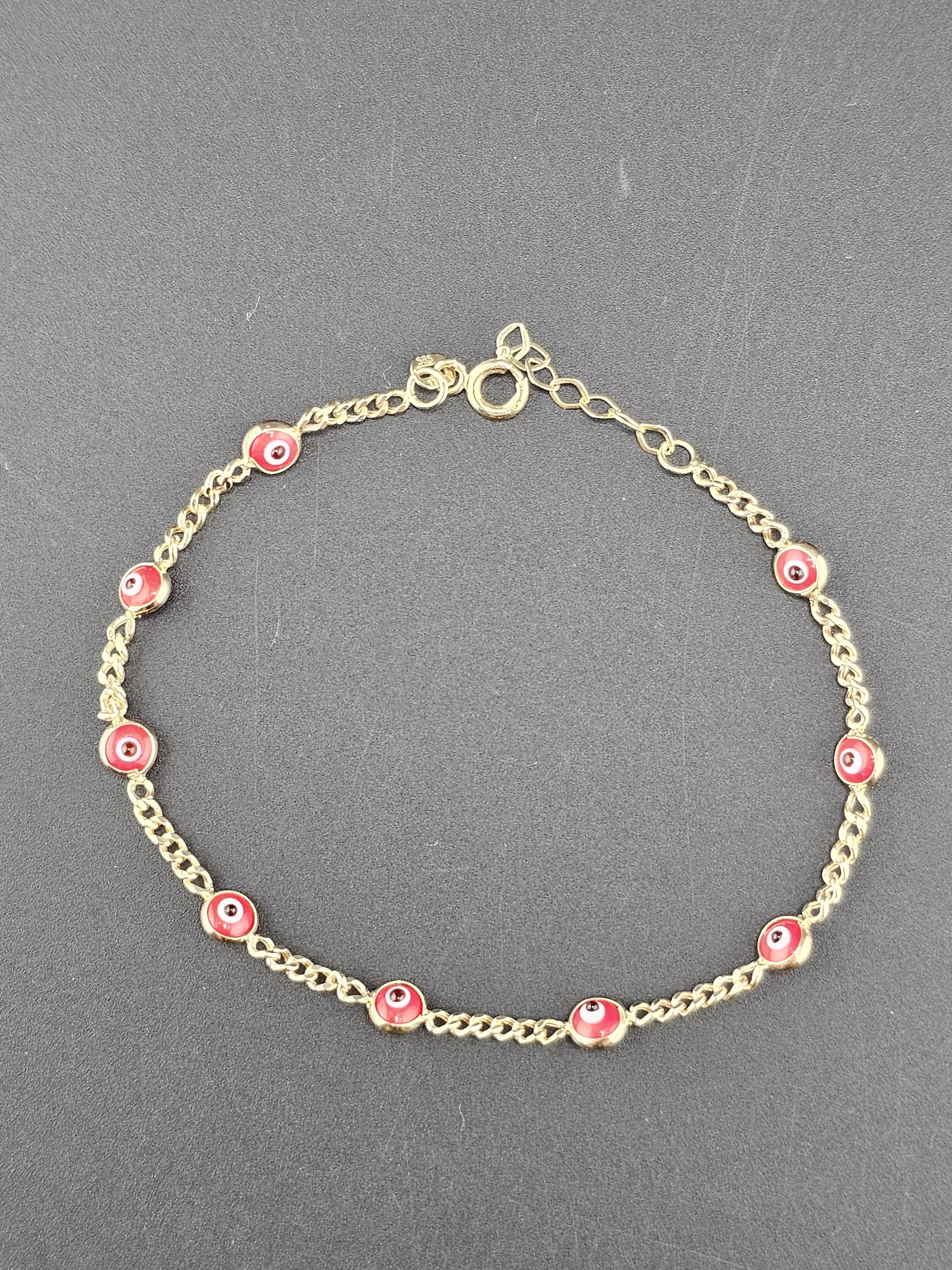 14K Gold Bracelet - Red Evil Eyes