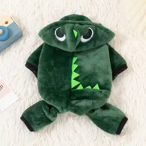 Cute Dinosaur Pet Clothes, Fleece Lined Warm Sleepwear for Small Dogs and Cats, Puppy, Kitten Clothes, Fall Winter Pajamas for Pets, Funny and Cozy