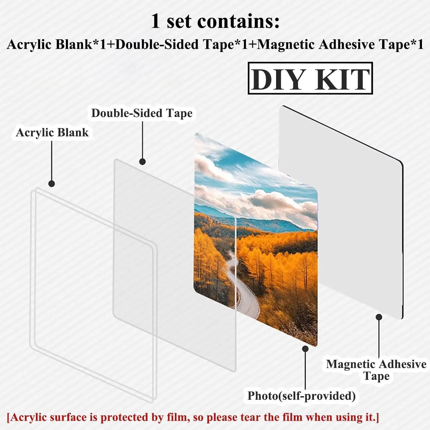 20 Pack 2"x2" Clear Acrylic DIY Fridge Magnets Set with Adhesive Backing – Square Magnetic Photo Frames for Crafts, Kitchen, Classroom, Party & Office Decoration