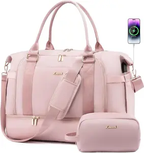 Gym Bag LOVEVOOK Travel Duffel Bag with USB Charging Port,Weekender Bags for Women with Shoe Compartment,Carry on Overnight Bag with Toiletry Bag,Hospital...