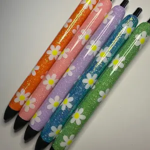 Daisies Flower Glitter Pens/ Epoxy Glitter Pens/ Gel Ink Pens