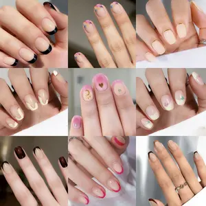 French Chic Semi Cured Gel Nail Strips 20+6 PCS | Includes 6 Trial Strips to Try | Nude Base with Brown/Black/Red/Pink French Tip & Gold Edge Accent | Soft Glam French Aesthetic | 5-Min UV Cure (UV/LED Lamp Required, 36W+ Recommended) | OAUEE