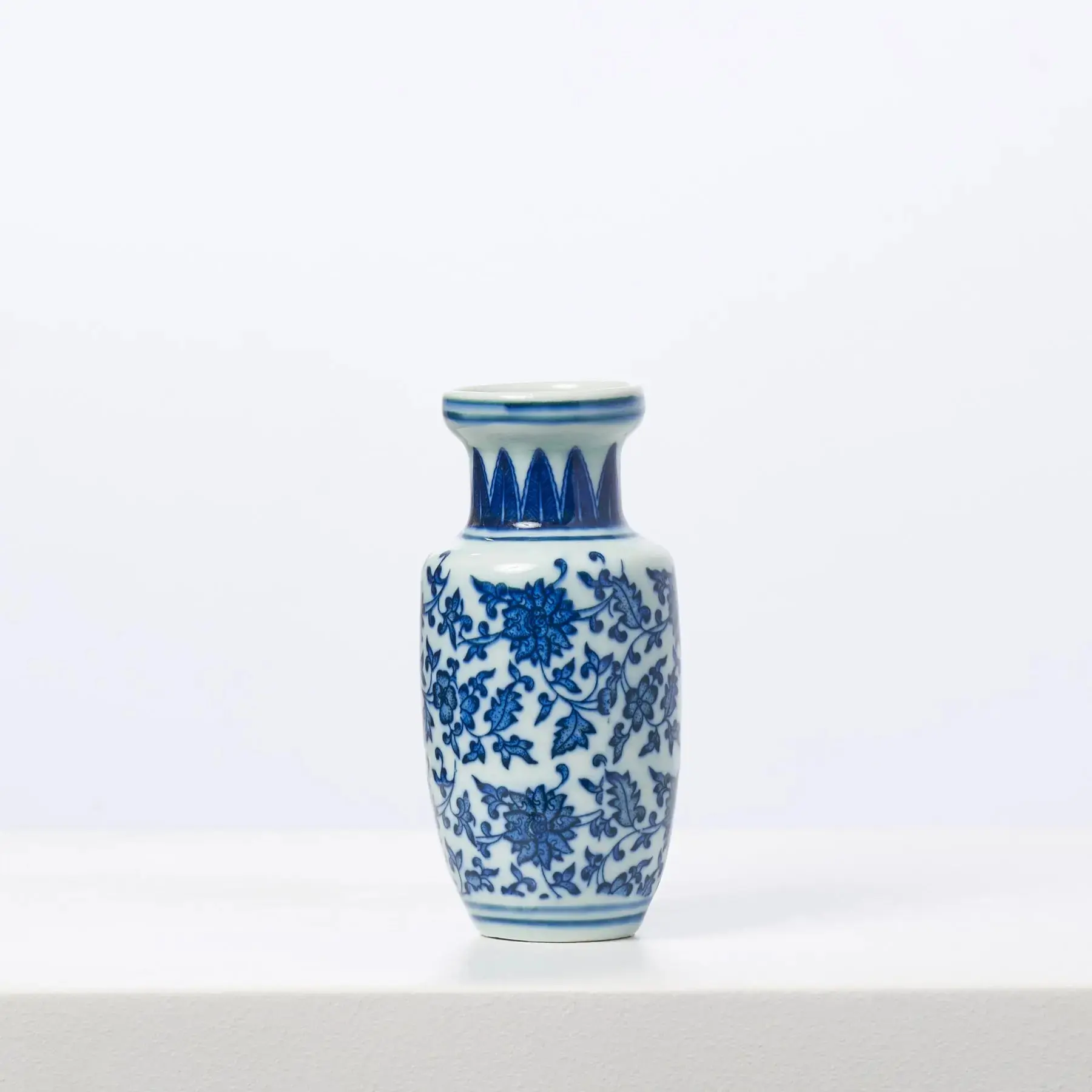 Ceramic Flower Vase - Mini Blue & White Porcelain Compact Round China-Inspired Budvase, Decorative Vases for Indoor Home Decor, Gift Option, China-Inspired Vases
