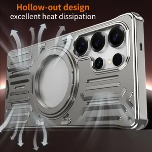 For Samsung Galaxy S25 S24 S26 Ultra, Metal Aluminum Alloy Magnetic 360° Bracket Phone Case, Quick cooling Heat Dissipation Shockproof Cover Accessories