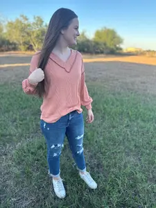 Peach V-Neck Sweater