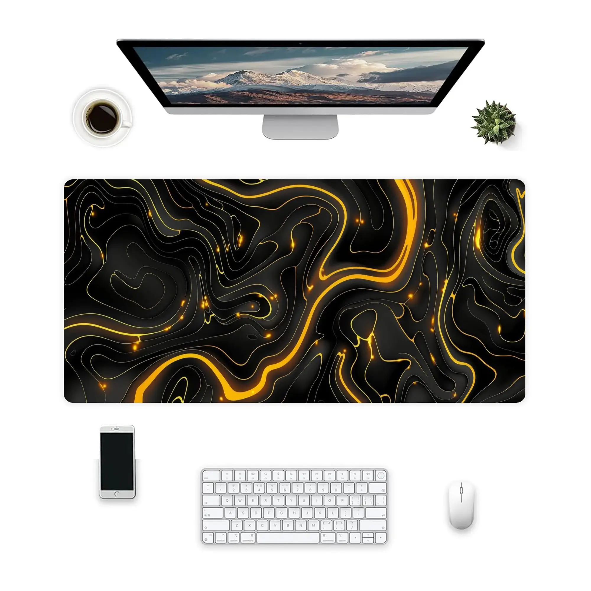 Topographic Contour Large Gaming Mouse Pad Waterproof Extra Large Mousepad with Stitched Edges 31.5" x 15.75" Non-Slip Rubber Base Office