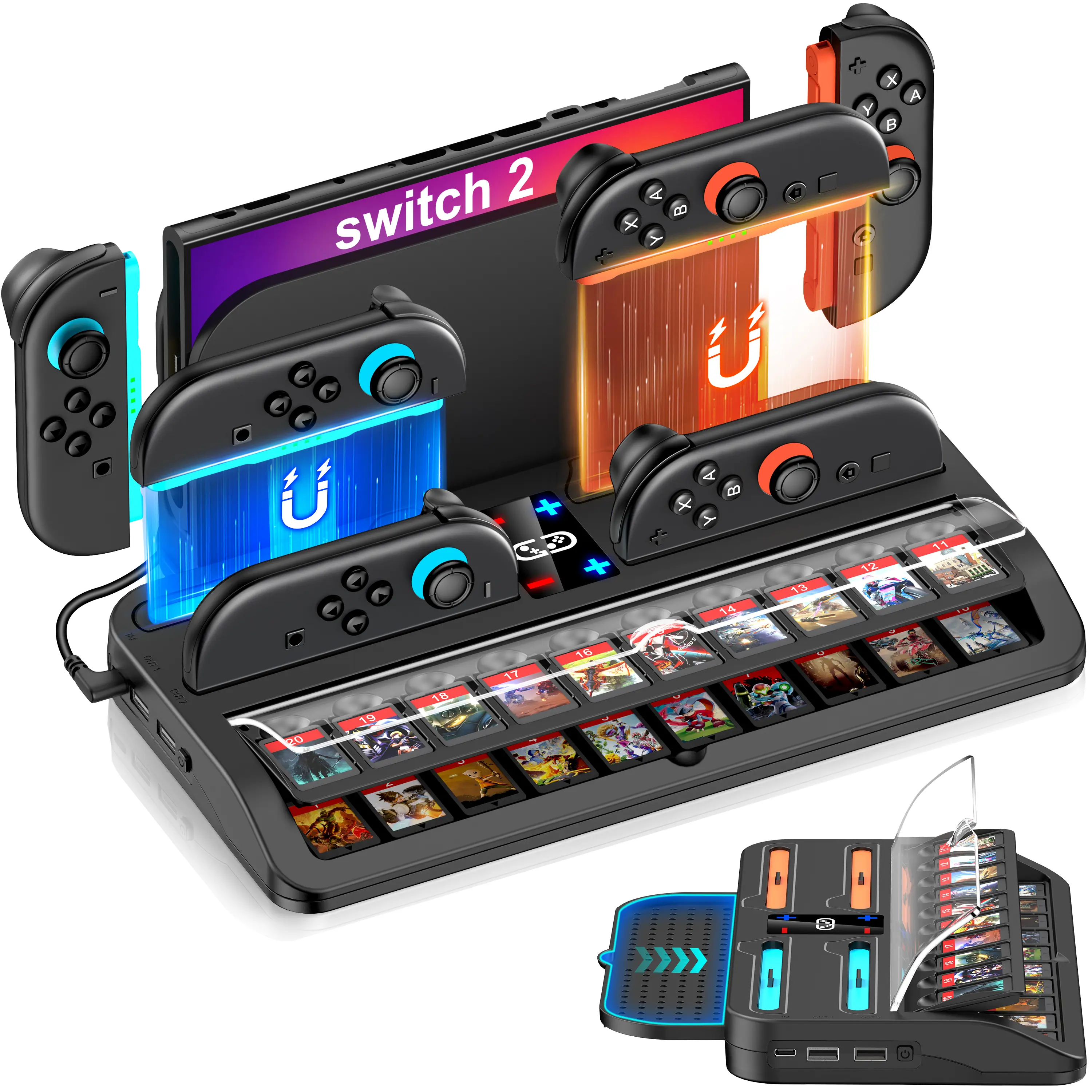 Switch 2 Joy Cons Charger for  Switch 2, Switch Controller Charger Station with Upgraded 20 Switch Games