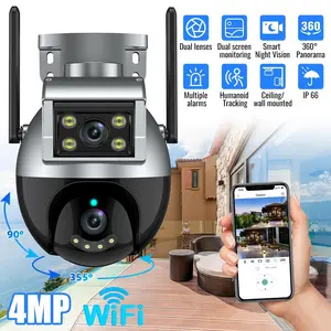Security Cameras Outdoor, 4MP Dual Lens Outside Camera Wired for Home Security, PTZ WiFi Outdoor Camera with Motion Detection, Human Tracking, Color Night, IP66 Waterproof, 2-Way Talk, 24/7 Recording