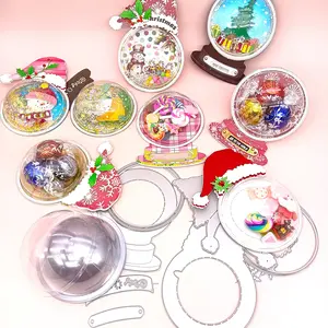 10PC Half Ball Clear Plastic Candy Dome Holders & 1pc Snow Globe Metal Die Cut & 1pc Santa Hat Die-cuts Chocolate Holder Money Card Shaker Cards Transparent Blister Clamshell Packing Covers for DIY Gift Box
