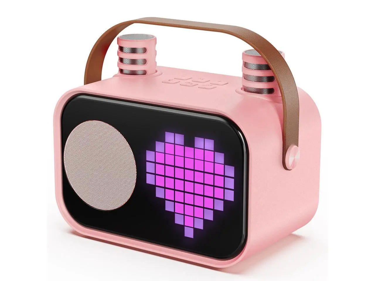 JYX Karaoke Machine, Home Karaoke System with 15 Animated Dispaly Modes, Mini Portable Wireless Karaoke Machine with 2 Microphones, Pink