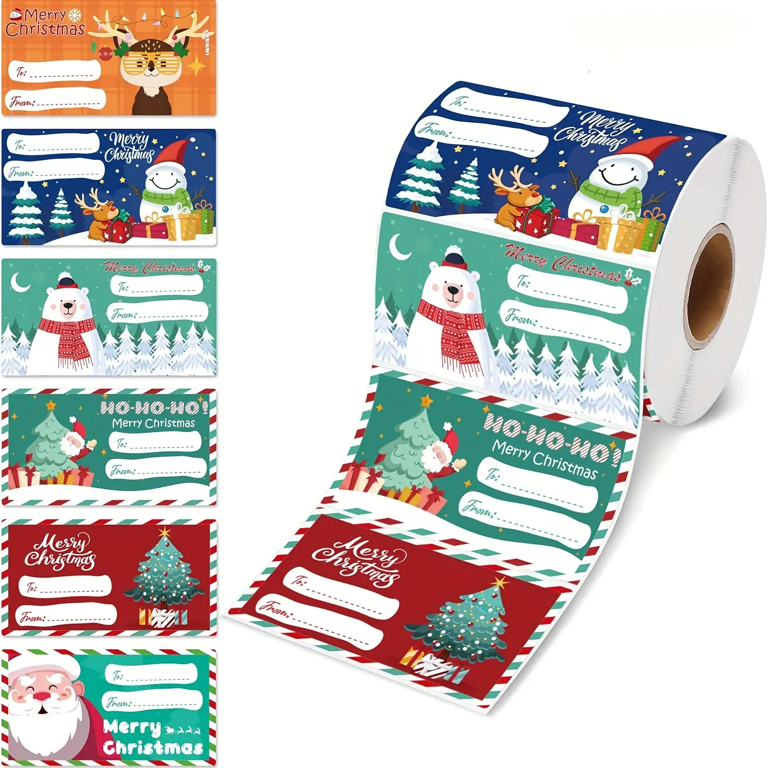 240 Christmas Gift Tags, Self-Adhesive Labels with Santa, Reindeer, Trees, Holly, Gold, Blue, Holiday Decorations