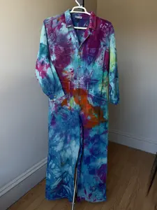Size 17 XXL-Xl Coveralls Women’s Teal Ocean rainbow Cotton long sleeve collared jumpsuit Romper